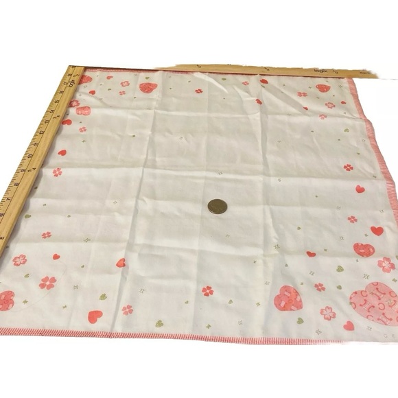 CELINE Cotton Scarf TRIOMPHE Logo White w/Pink Hearts 19" x 19" Kerchief w/Box - Picture 5 of 10